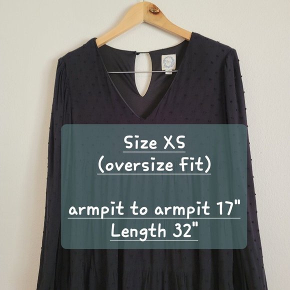 Blue Rain Womens Size XS Swiss Dot Babydoll Tiered Dress Black Dark Academia Top - Picture 5 of 11